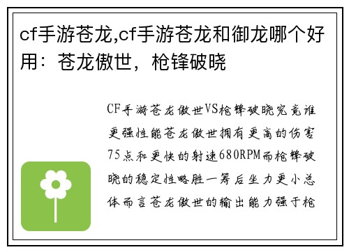cf手游苍龙,cf手游苍龙和御龙哪个好用：苍龙傲世，枪锋破晓