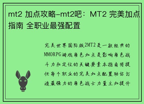 mt2 加点攻略-mt2吧：MT2 完美加点指南 全职业最强配置