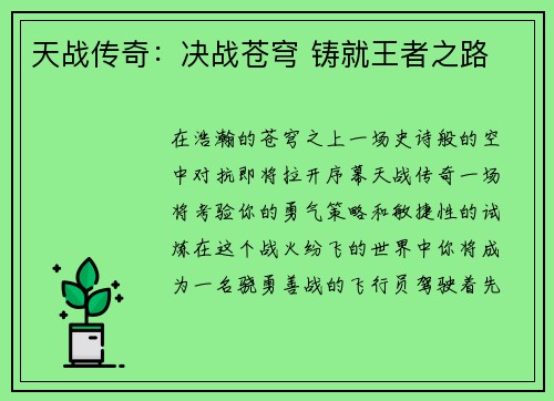 天战传奇：决战苍穹 铸就王者之路