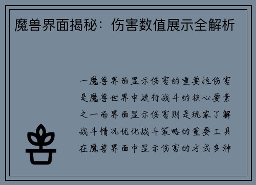魔兽界面揭秘：伤害数值展示全解析